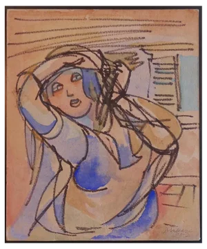 Mino Maccari, Woman, Charcoal and Watercolor Drawing on Paper, 1952