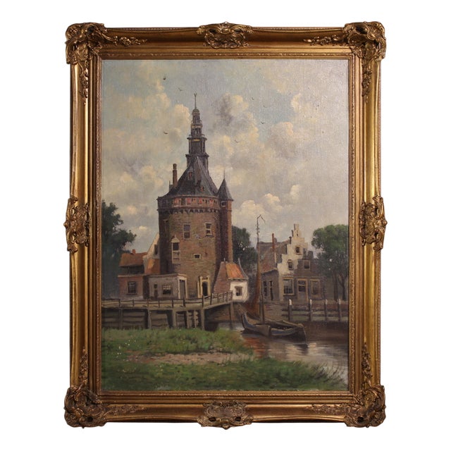 Dutch Artist, View of the City of Hoorn, 1950, Oil on Canvas For Sale