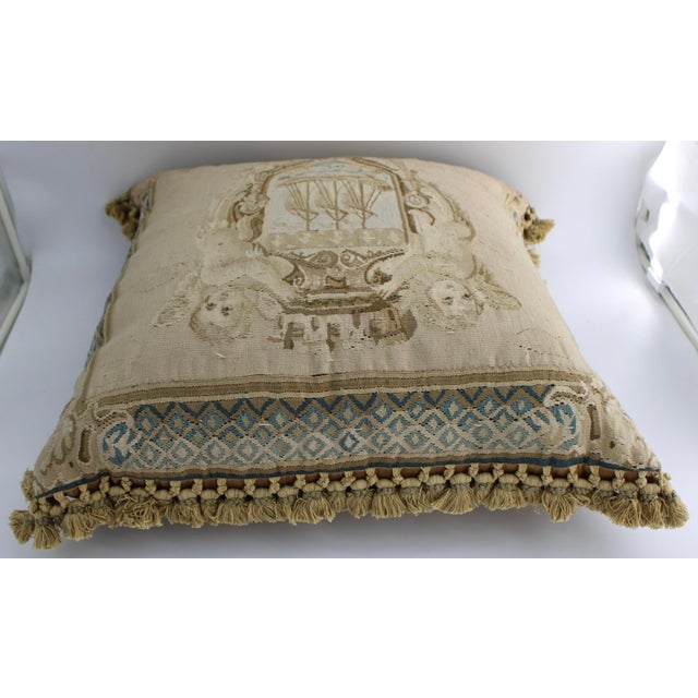 Mid 19th Century Antique French Aubusson Tapestry Needlepoint Pillow W/Cherubs Putto, 24x24" For Sale - Image 5 of 11