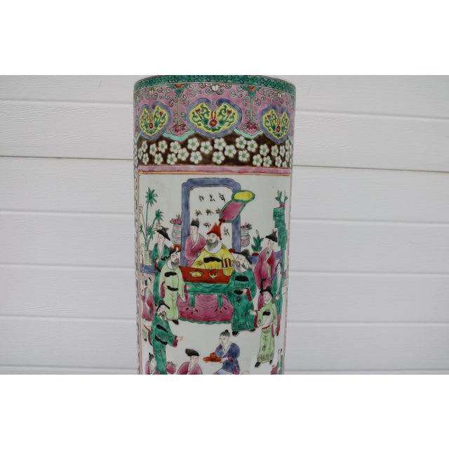 Mid 20th Century Mid 20th Century Large Mid Century Famille Rose Porcelain Umbrella Stand For Sale - Image 5 of 18