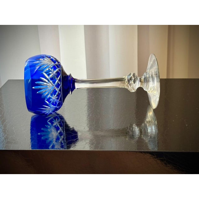 Glass Cobalt Blue Massenet Crystal Hock Glasses by Saint-Louis, 1920, Set of 5 For Sale - Image 7 of 15
