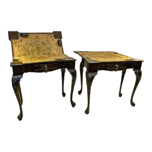 George II Game Tables with Chinoiserie Petit Point Tops - A Pair