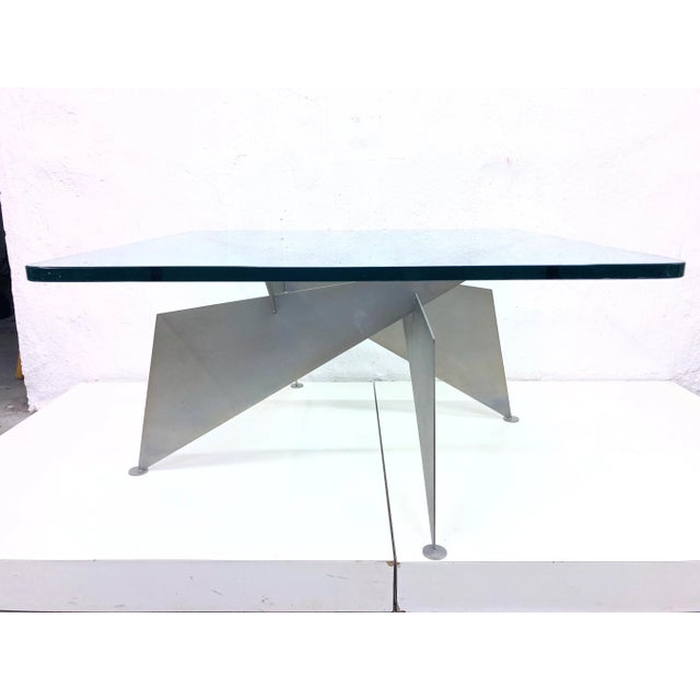 Mid-Century Modern Vintage Coffee Table in Metal Frame with Square Glass Top, 1980s For Sale - Image 3 of 11