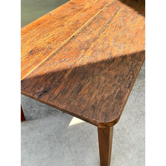 Mid 20th Century Vintage Rustic Wide Plank Wood Farm Table For Sale - Image 5 of 15