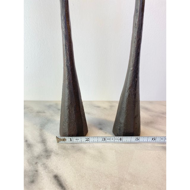 Early 21st Century Pair Rustic Forged Iron Candlestick Holders With Mixed Metal Rings Luis Marquez Sekoya Originals For Sale - Image 5 of 6