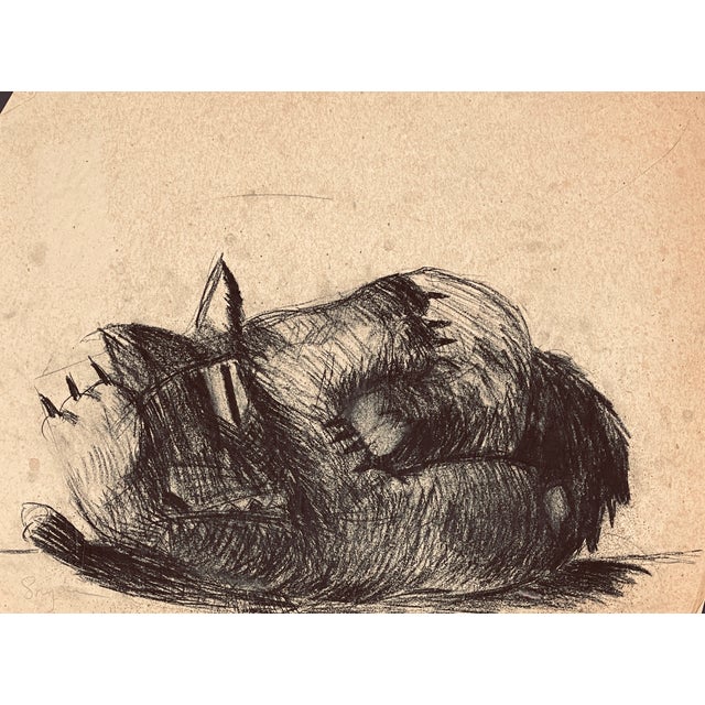 1970s 1980s Richard Snyder Drawing of a Sleeping Cat For Sale - Image 5 of 5