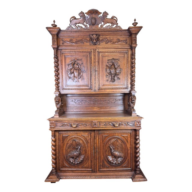 Renaissance Style Hunting Lodge Sideboard in Oak, 1850s For Sale
