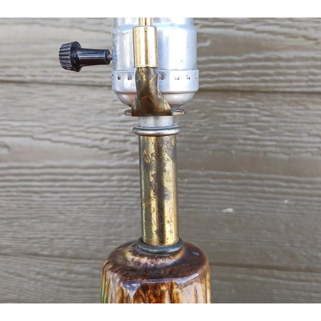 Mid-Century Boho Realism Woodland Drip Glaze Table Lamp With Lighted Base For Sale - Image 11 of 13