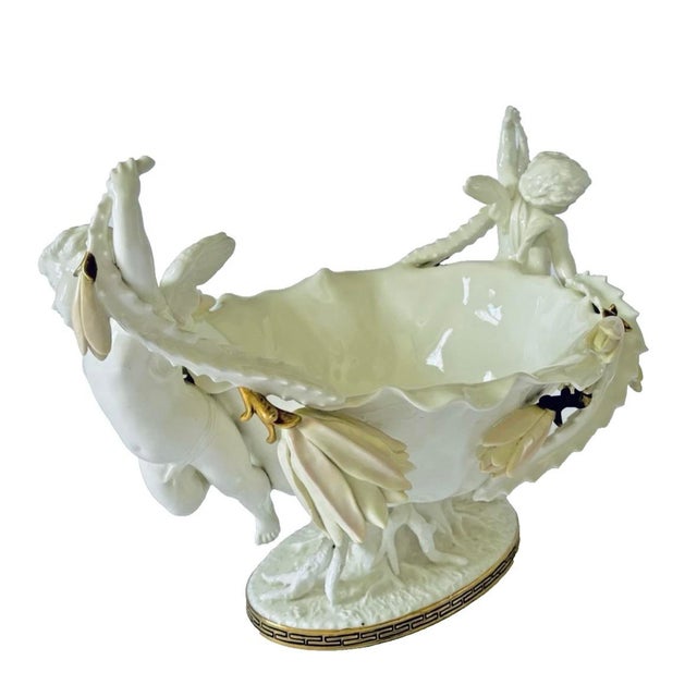 19th Century Moore Brothers English Porcelain Cactus Flower Double Cherub Centerpiece For Sale In Greenville, SC - Image 6 of 11