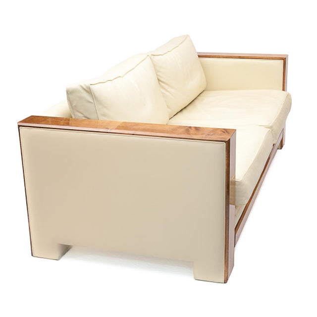 Hugues Chevalier Sofa. "Charleston" Model. Solid wood frame. Upholstered in supple lambskin. All cushions have removable...