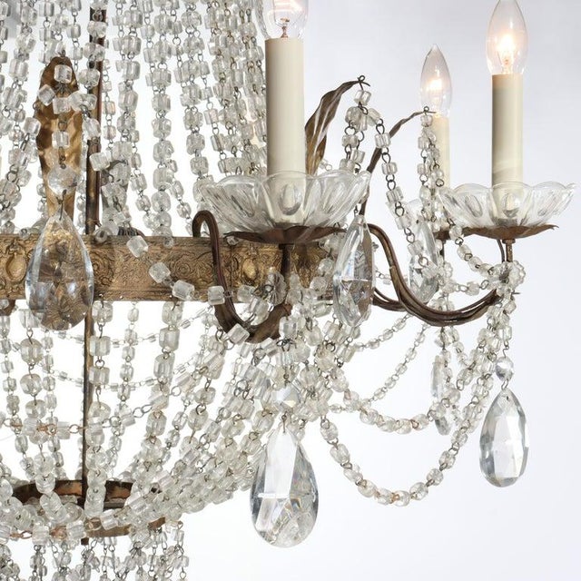 Large Antique French Empire Inspired Crystal & Bronze 8-Light Chandelier with Drape & Candle Lights c1930 Measures - 40" x...