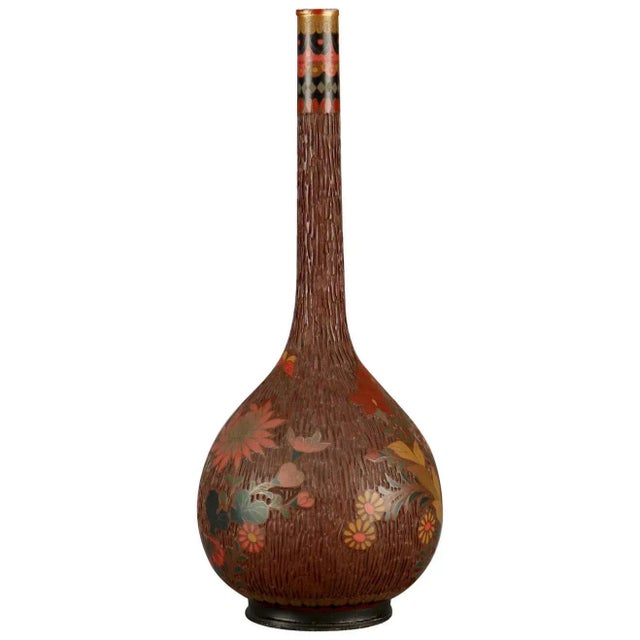 Antique Chinese Floral Cloisonné Enameled Bud Vase For Sale - Image 11 of 11