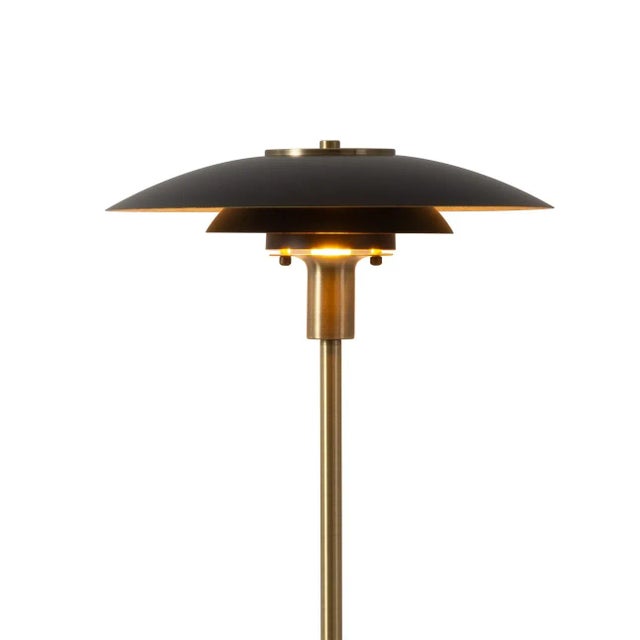 1960s Rancho Mirage Floor Lamp - Matte Black & Gold-Leaf Shade, Weathered Brass, Black Marble Base, Dimmer For Sale - Image 5 of 12