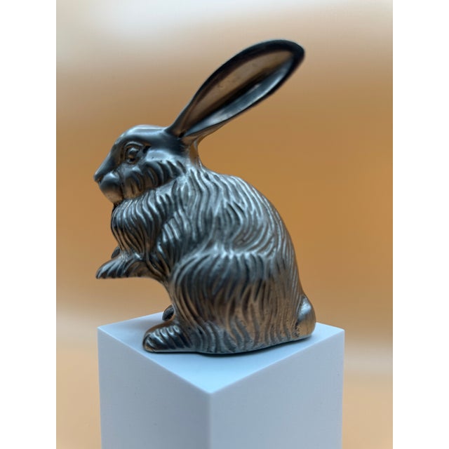 Vintage Silver-Tone Plated Brass Rabbit Sculpture – Made in India For Sale - Image 9 of 11