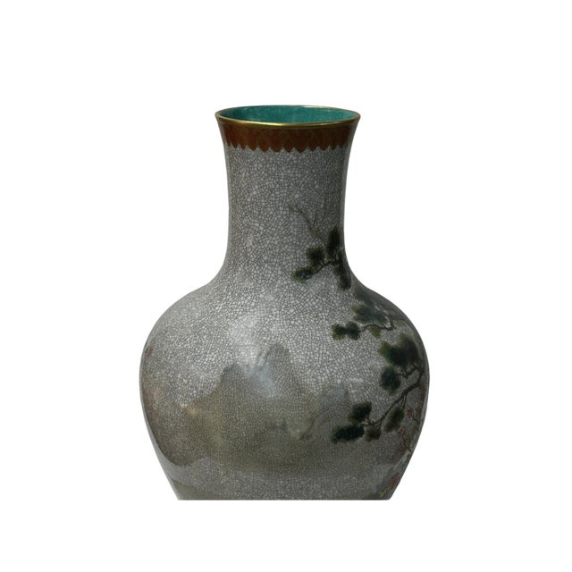 Chinese Gray Crackle 3 Rams Round Porcelain Vase For Sale - Image 9 of 10