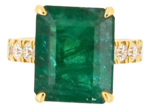 Vivid Green Emerald Shape Step Cut Emerald Diamond Cocktail Ring, Size 6.5