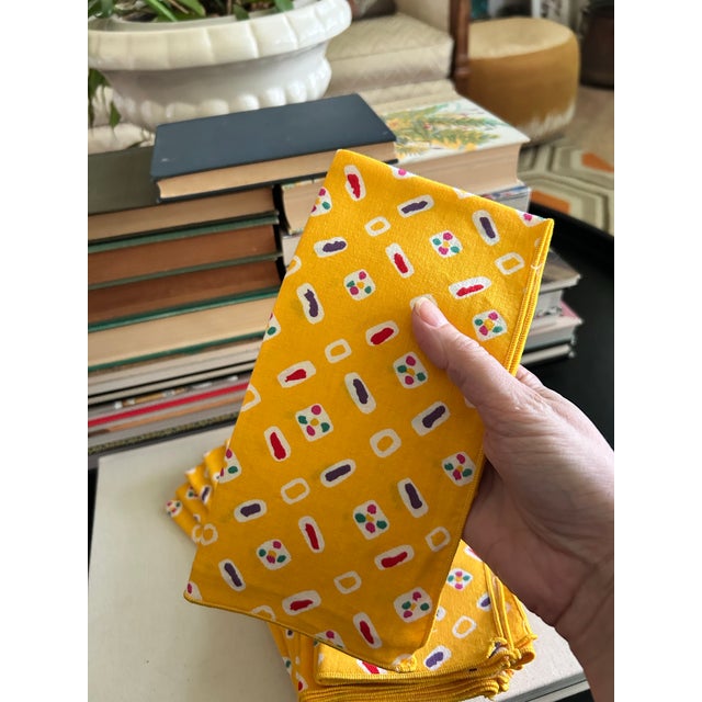 Vintage 1980s Yellow Geometric Cotton Napkins, Set of 12 For Sale In Louisville - Image 6 of 7