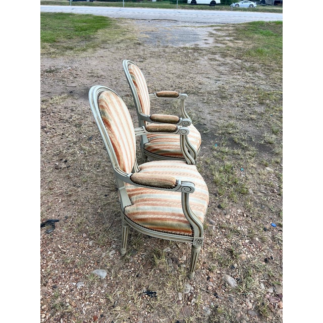 Mid 19th Century French 19th Century Louis XVI Painted Walnut Arm Chairs - Set of 2 For Sale - Image 5 of 12