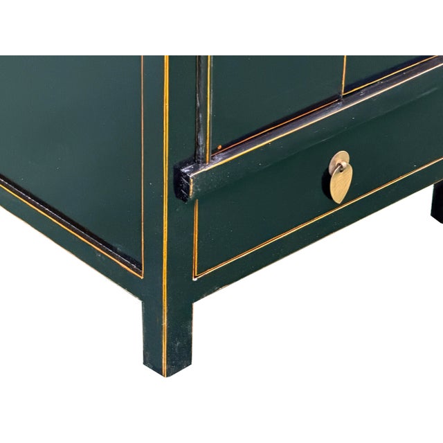 Oriental Black Lacquer Moon Face Hardware Small End Table Nightstand For Sale - Image 11 of 12