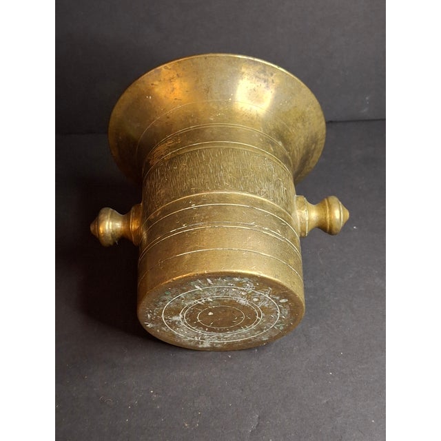 Antique Judaica Brass Mortar and Pestle Set Heavy 7.5lb Heavy Cast Found J. Greenstein Provenance For Sale - Image 14 of 18