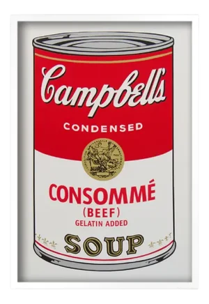 Sunday B. Morning after Andy Warhol, Campbells Consomme Soup, Silkscreen Print, Framed