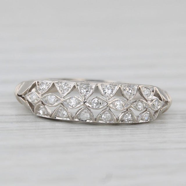 0.10ctw Diamond Openwork Ring 900 Platinum Size 5 Band Wedding Stackable For Sale - Image 4 of 8