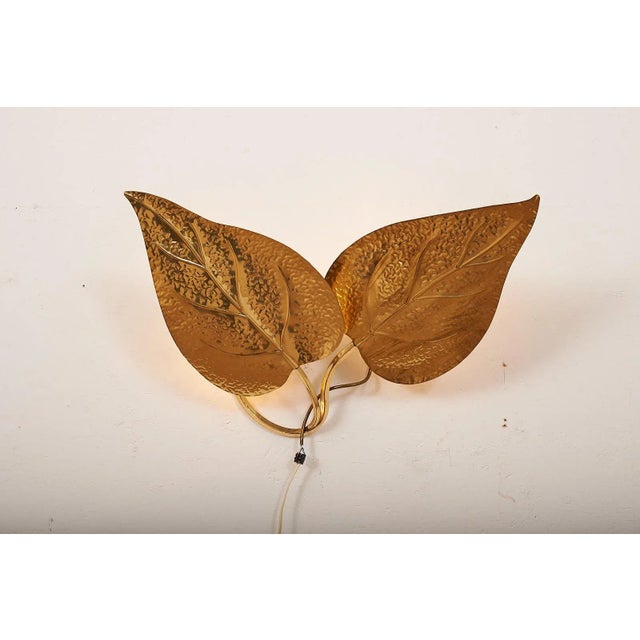 Double Golden Leaf Des. Tommaso Barbi, 1970. square brass frame, hammered brass leaves, wall mounted, but can also be used...
