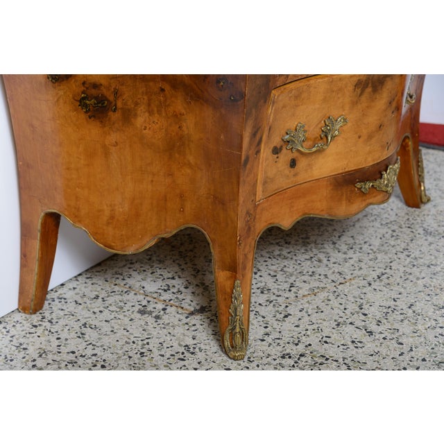 French Burl Wood Bombe Chest With Marble For Sale - Image 9 of 13