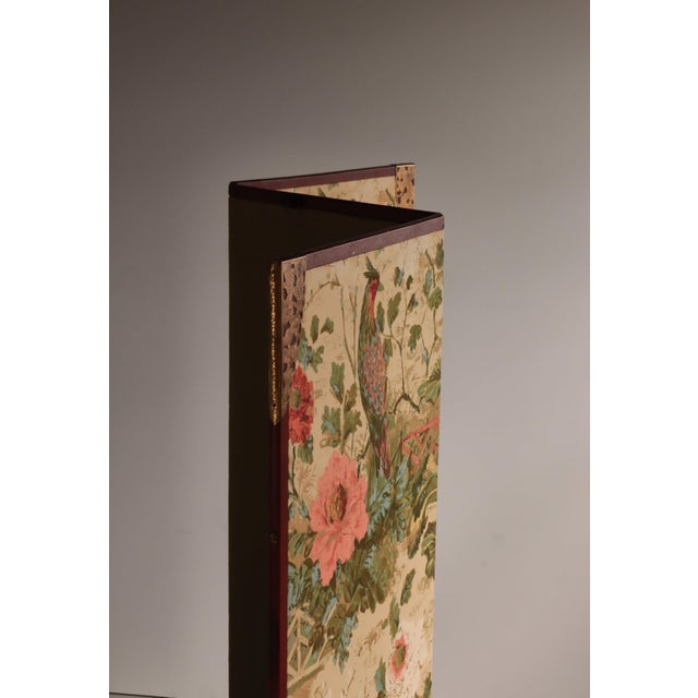 Brown Vintage Scandinavian Chinoiserie Wood and Printed Fabric Room Divider For Sale - Image 8 of 18