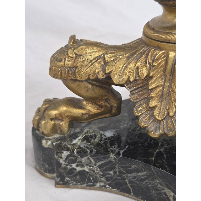 Green Vintage French Empire Neoclassical Style Marble and Gilt Bronze Table Lamps - a Pair For Sale - Image 8 of 14