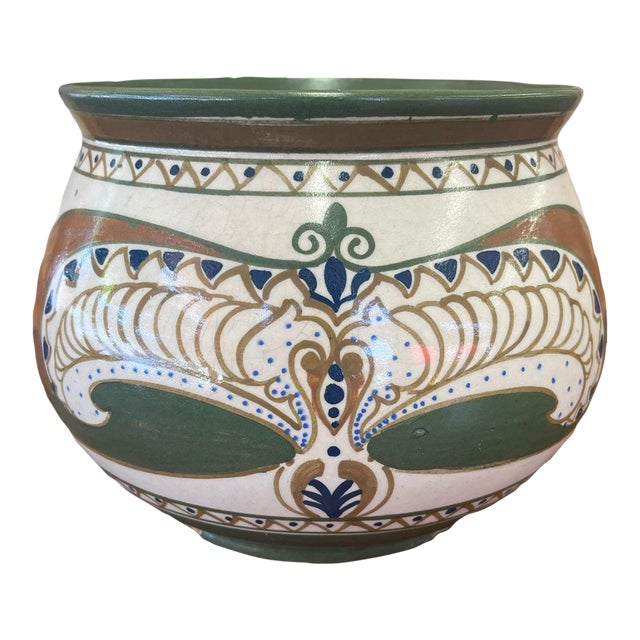 Vintage Hand Painted Ceramic Pot, Imported From Holland For Sale