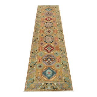 Kazak Runner 2’9” X 9’6” Brown Wool Tribal Hand-Knotted Oriental Rug For Sale