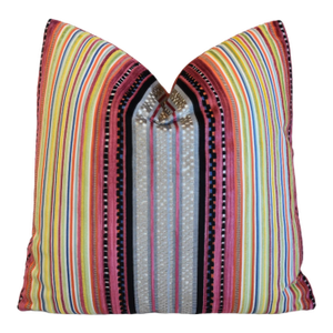 Colorful French Striped Velvet Feather/Down Pillow