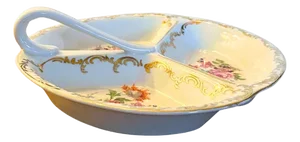 Vintage Limoges Porcelain Divided Handled Dish, Circa 1960