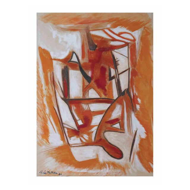 Giorgio Lo Fermo, Orange Abstract Composition, Original Oil on Canvas, 2021 For Sale