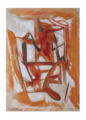 Giorgio Lo Fermo, Orange Abstract Composition, Original Oil on Canvas, 2021