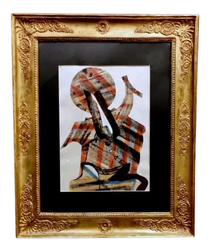 Russian Constructivism Mixed Technique in Empire Style Gold Leaf Frame