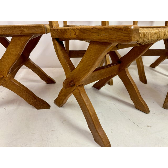 1960s Oak and Rush X-Legged Dining Chairs, 1960s, Set of 6 For Sale - Image 5 of 15
