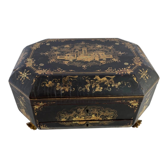 Antique Chinoiserie Sewing Box For Sale