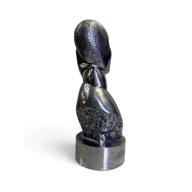 Metal Mid-Century Modernist Brancusi-Style Freeform Polished Metal Figural Bust For Sale - Image 7 of 7