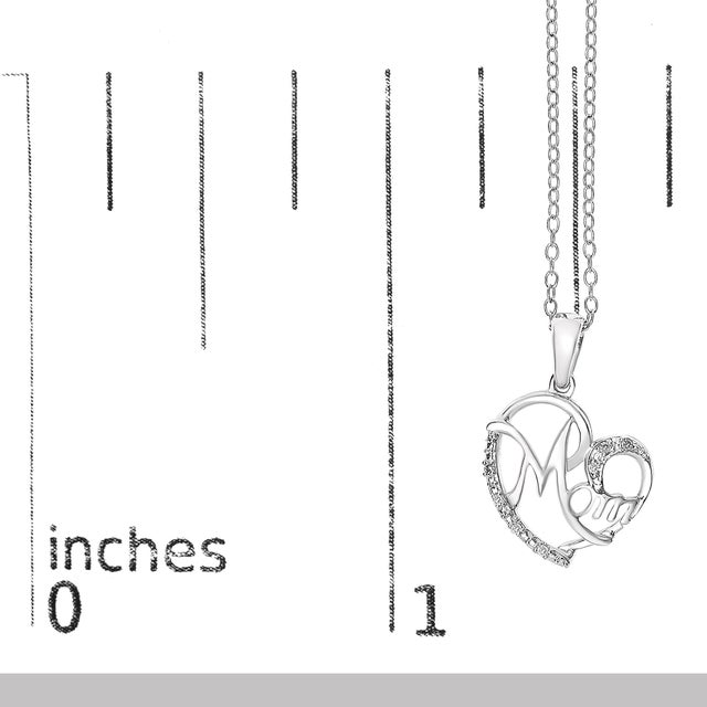 Early 21st Century .925 Sterling Silver Cursive Mom Heart Diamond Accent Pendant Necklace (J-K Color, I2-I3 Clarity) - 18" Inches For Sale - Image 5 of 5