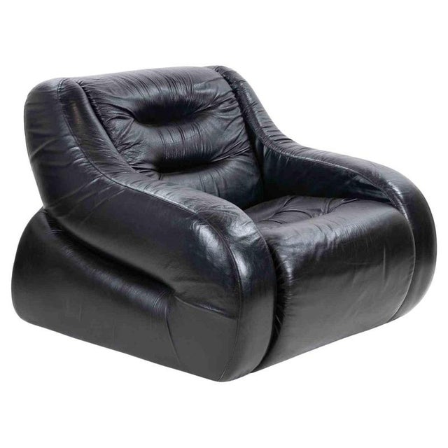 Black Vintage Black Leather Armchair, Italy, 1970s For Sale - Image 8 of 8