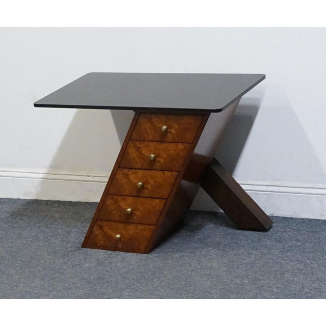 RARE HICKORY WHITE Burled Walnut Contemporary Modern / Art Deco 30" X-Frame Nightstand / Accent Table 23.5" High 30" Wide...