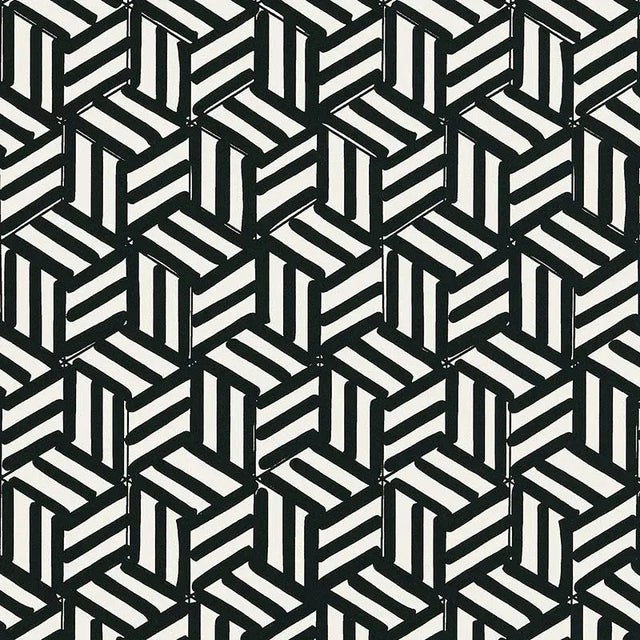 Contemporary Sample - Schumacher Tumbling Blocks Stripes Geometric Wallpaper in Black For Sale - Image 3 of 3