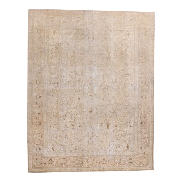 Vintage Earth-Tone Persian Tabriz Rug - 09'10 X 12'07 For Sale