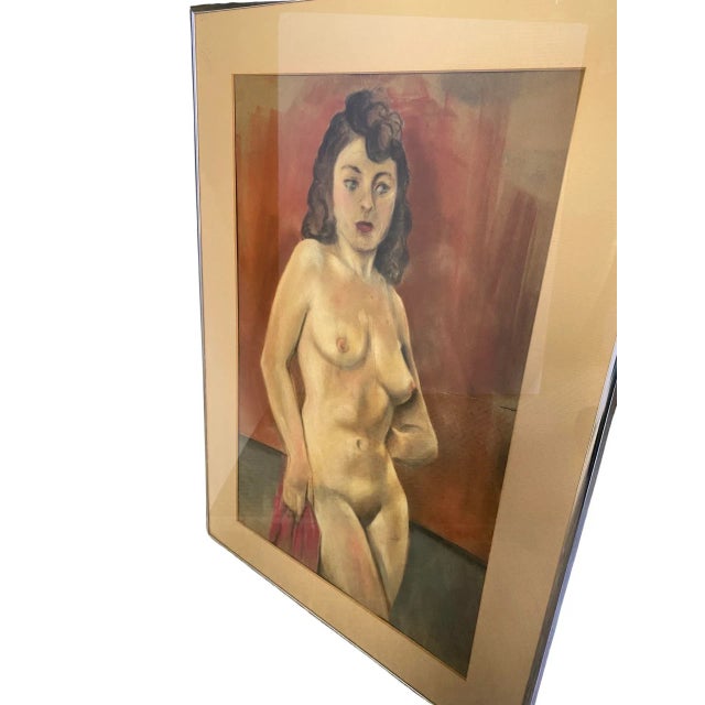 Vintage Oil Pastel Drawing on Paper of a Nude Woman Circa 1950’s, Framed For Sale In Philadelphia - Image 6 of 12