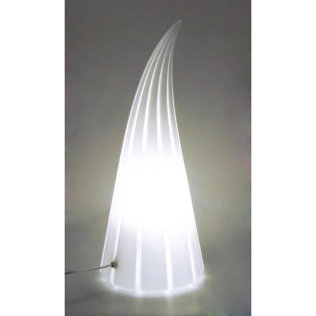 1980s Murano Glass White & Clear Striped Art Glass Lamp For Sale - Image 5 of 6