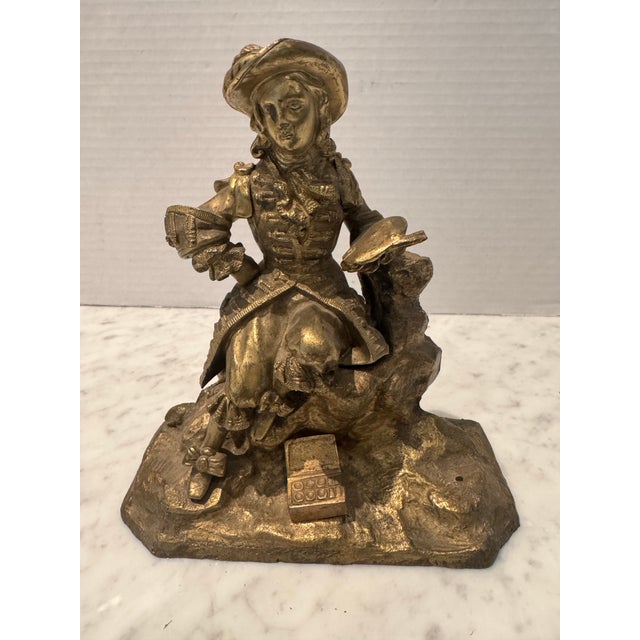 Metal Antique Bronze Sculpture of an Artist For Sale - Image 7 of 9