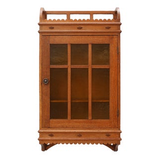 Art Deco Oak Wall Cabinet with Amber Glazed Door, Belgium, 1920s For Sale