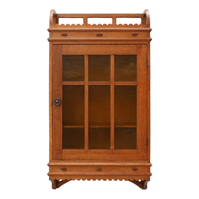 Art Deco Oak Wall Cabinet with Amber Glazed Door, Belgium, 1920s For Sale